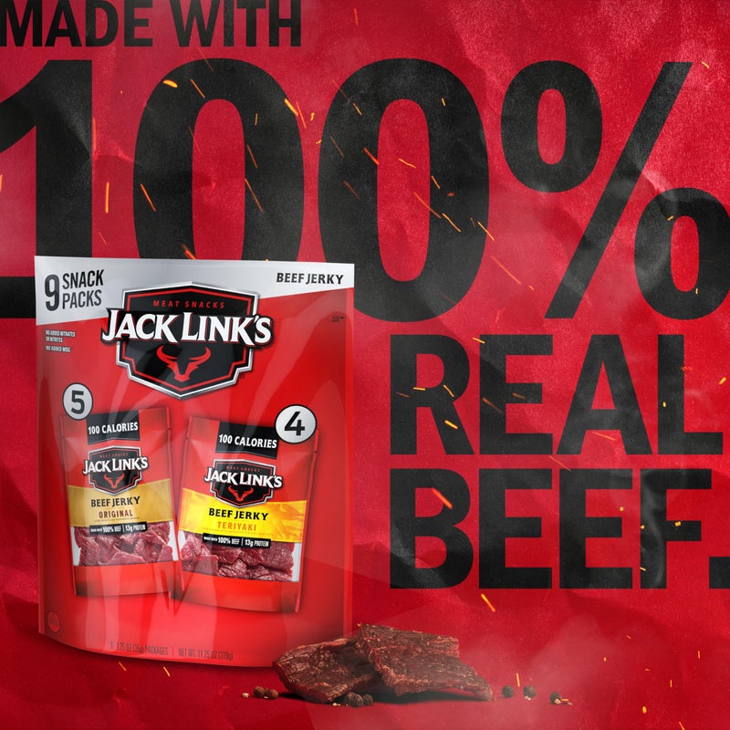 Jack Link's Beef Jerky Variety Pack - Includes Original and Teriyaki Jerky, Bulk Protein Snack Pack, Good Source of Protein, Meat Snacks Made with 100% Beef, Individual Bags - 1.25 Oz (Pack of 9) - Image 3